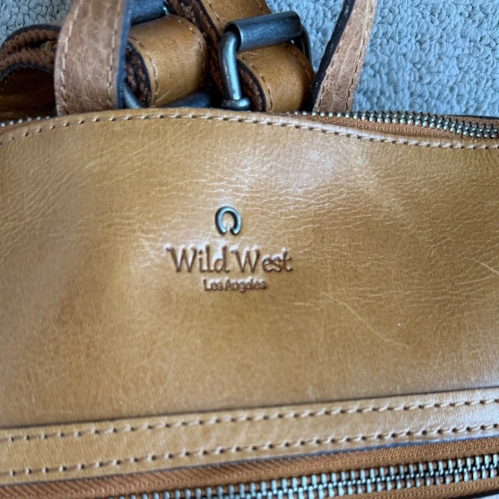 Wild West Los Angeles Leather Backpack Plaid Lining Buckle Pocket